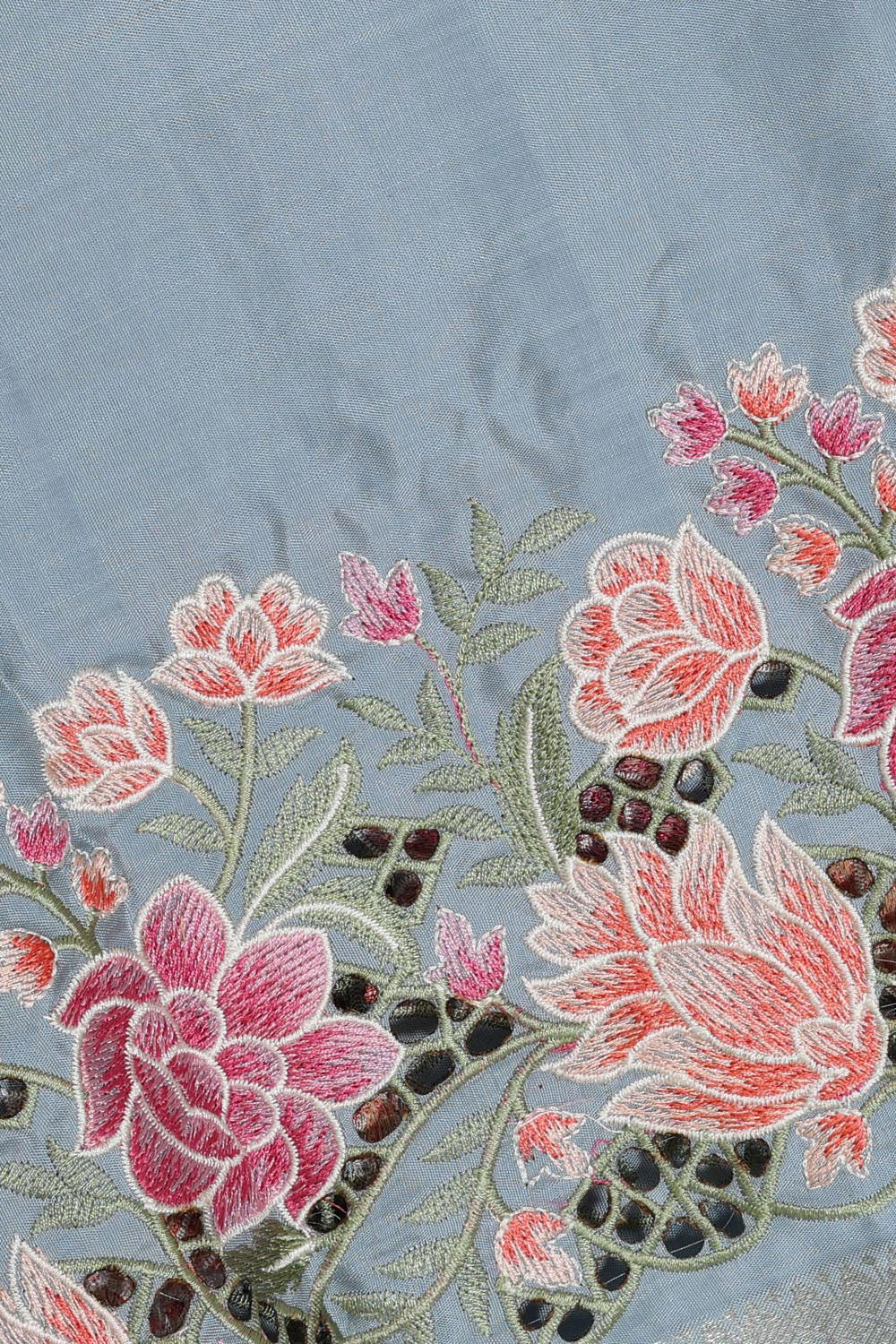 Image of Kanchipattu Bluish Grey Embroidered Saree